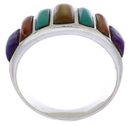 Authentic Southwestern Silver Multicolor Ring Size 8-3/4 AX36844